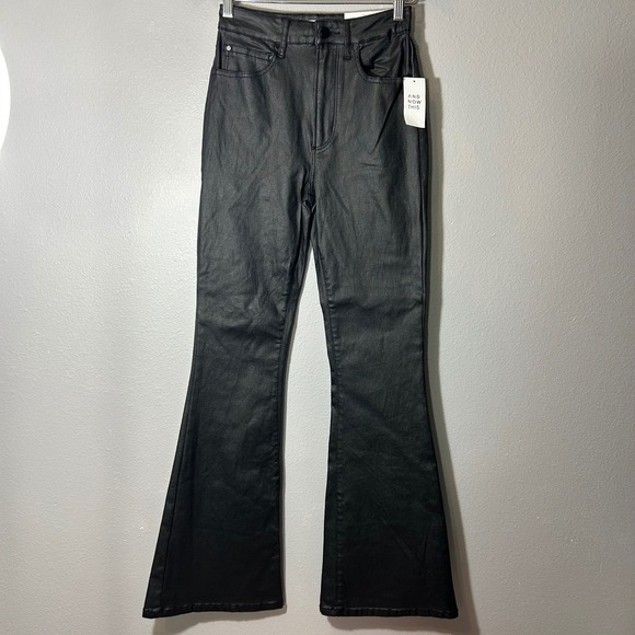 And Now This Coated Flare Leg Jeans High Rise Black Size 27 Faux Leather NWT - Picture 3 of 7